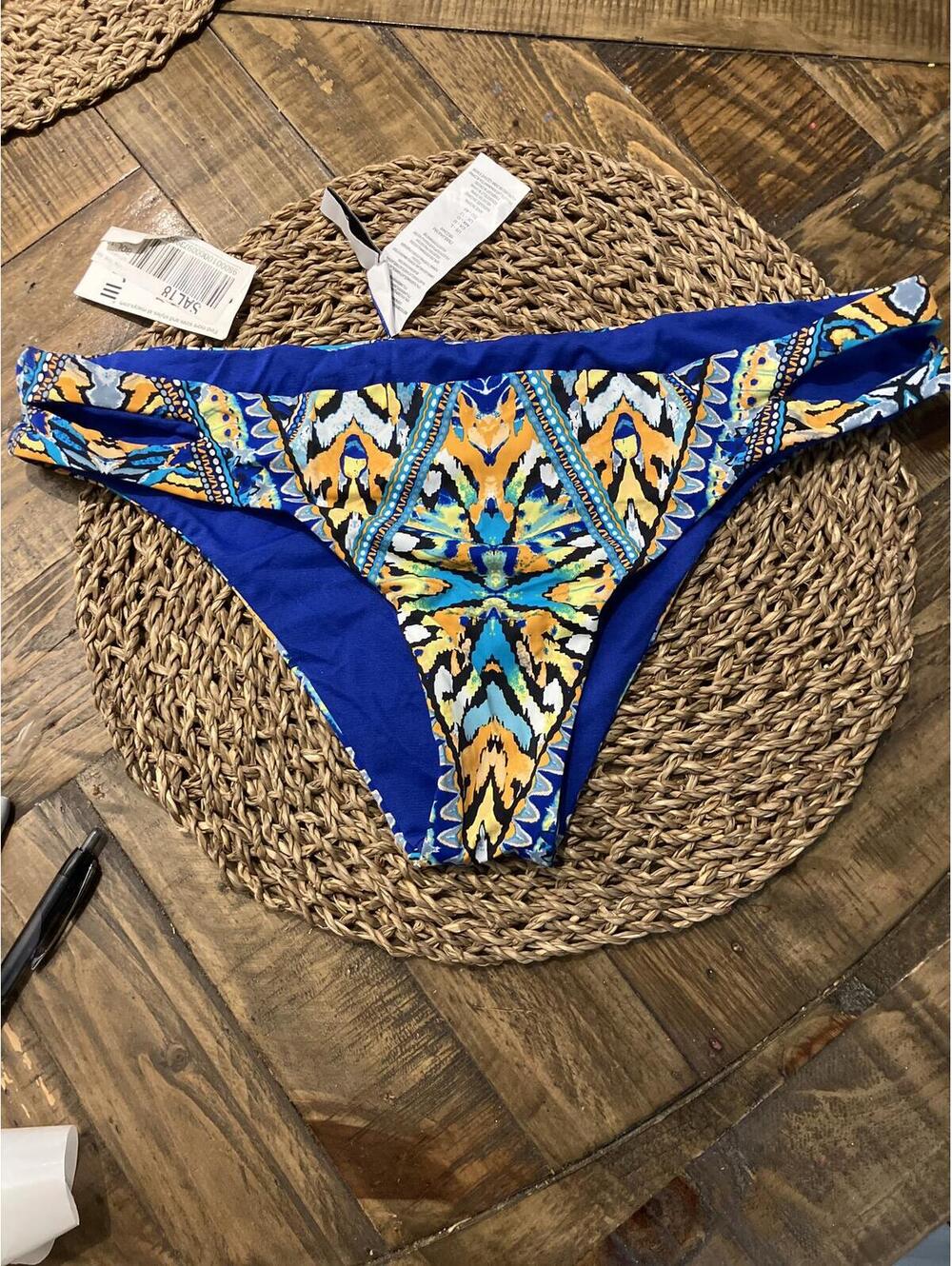 NWT Bar lll Blue and Multi Color Bikini Bottom Size L